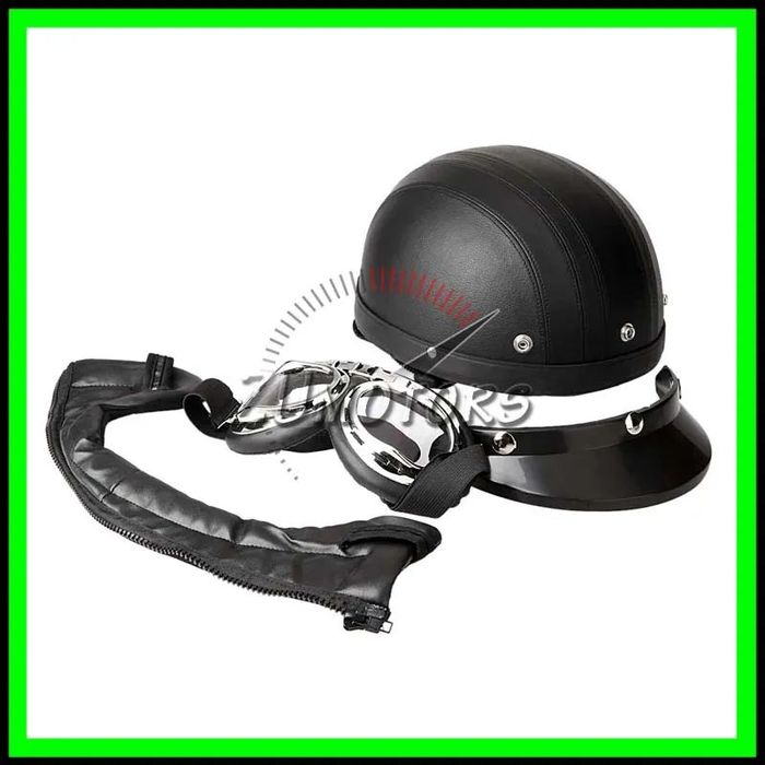 Casca moto Retro scuter Vespa Chopper Piele - Negru