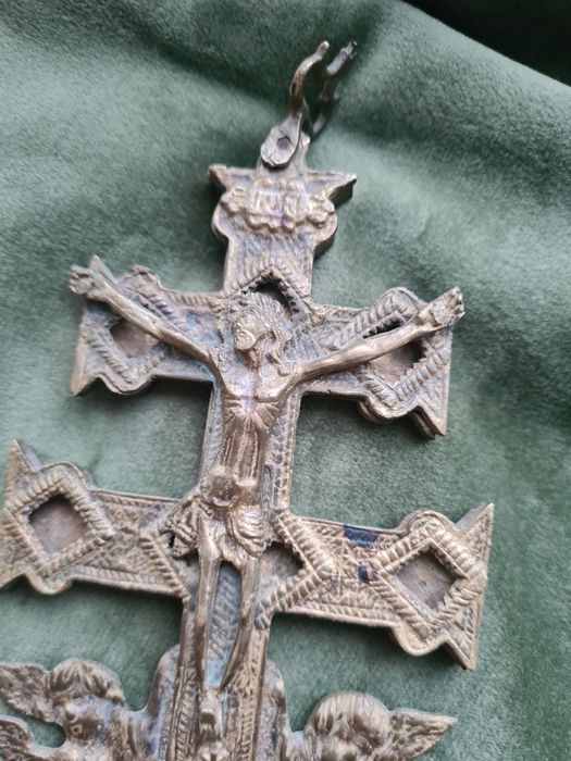 Antichități Cruce Crucifix Caravaca 1700-1800 Bronz
