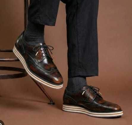 Pantofi oxford 42 smart casual brogue Lav Artigianale piele naturala moale maro
