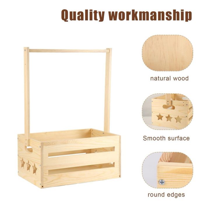 Coș din lemn pentru baby shower cutie depozitare cu mâner coș cadou pentru părinți noi – Natural