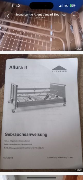 Pat medical electric premium Burmeier Allura II + motoare LINAK + Saltea