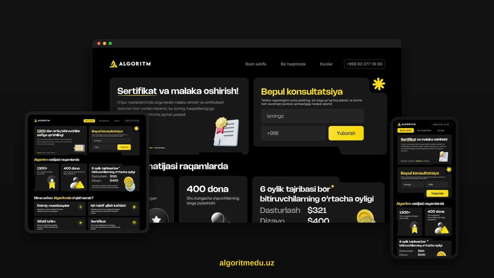 Web sayt va internet do'kon yaratish | Landing, biznes sayt