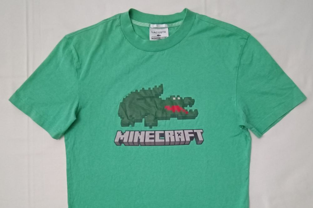 Lacoste x Minecraft Shirt оригинална тениска S памучна зелена фланелка