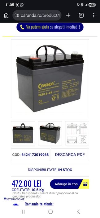 Baterie Deep Cycle Caranda 12V 35Ah – Utilizată foarte rar / Ca nouă