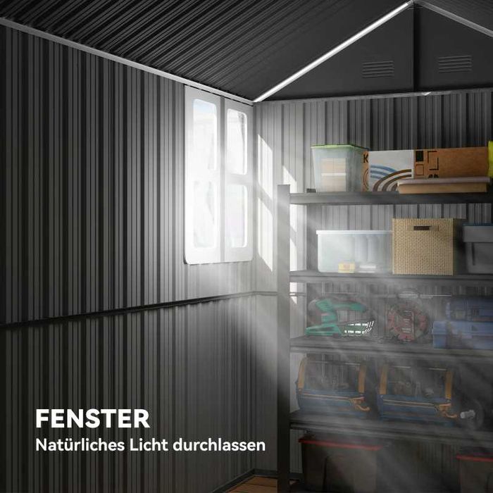 Градински навес Outsunny, метален навес за инструменти, двойна врата, прозорец, 259x172x222 см