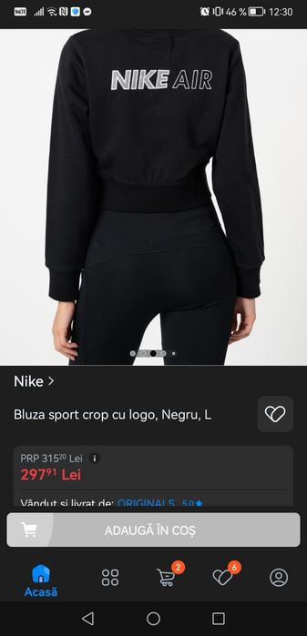 Bluză Nike crop cu logo. Mărimea M.