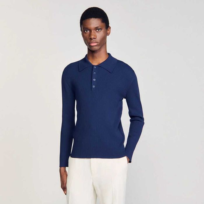 Sandro, Bluză polo tricotată cu nervuri New Phoebe, Albastru, M