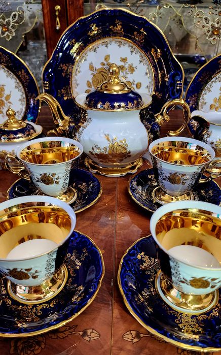 Шикарный чайный сервиз. Чехия.  Кобальт. Дёшево !