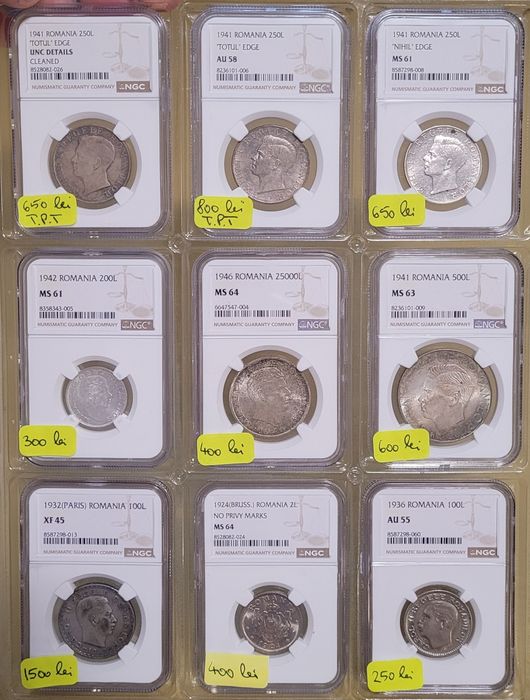 Monede Romania Gradate NGC Carol l,Carol ll,Mihai l bani vechi bancnote