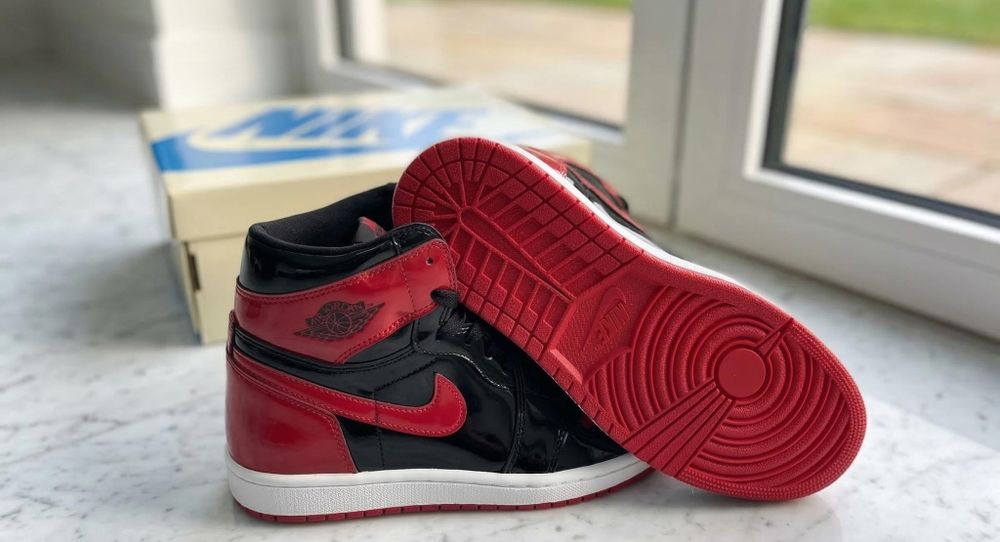 Adidasi Jordan 1 High Patent Bred Premium