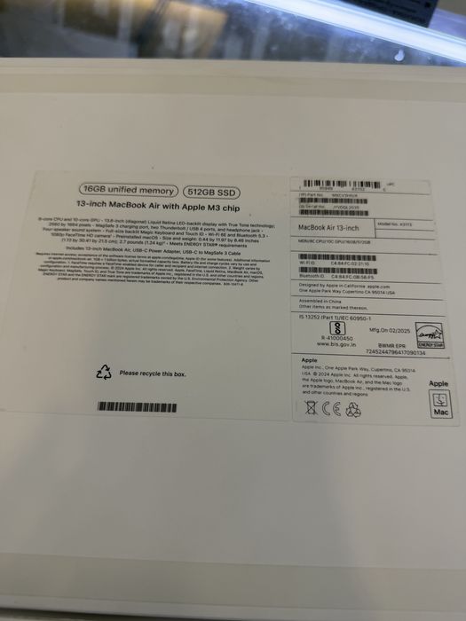 MacBook Air 13 M3 16/512/100%