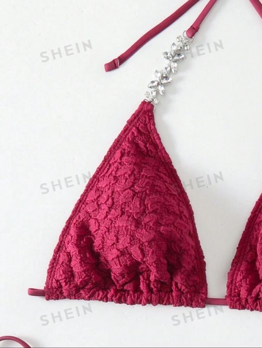 Costum de baie burgund din doua piese Marime S