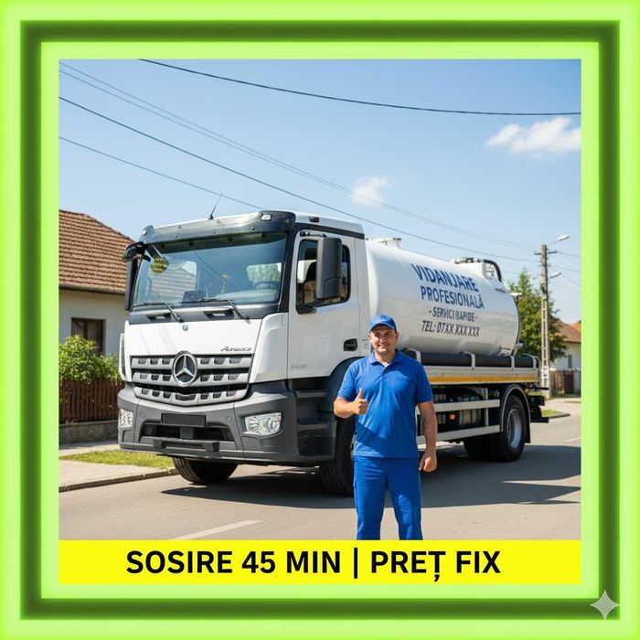 Sosire în 45 Min | Vidanjare și Desfundare NON-STOP | Preț Fix