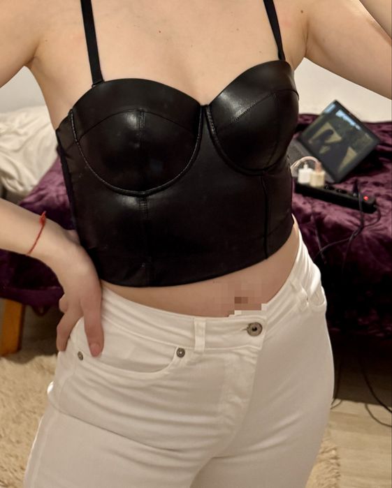 Недорого стильный секси кожаный топ корсет
