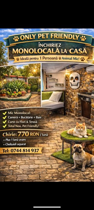 Inchiriez ap la casa pt 1 pers cu 1 catel sau o pisica