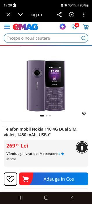Telefon mobil Nokia 110 4G Dual SIM, violet, 1450 mAh, USB-C