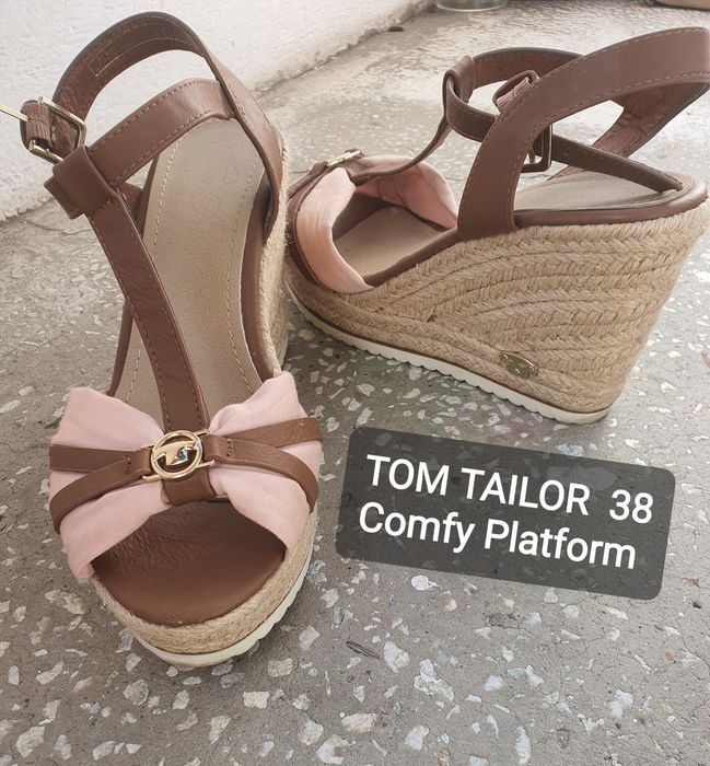 Tom Tailor 38 sandale platformă bej maro roz casual chic cu barete reglabile cu logo vizibil