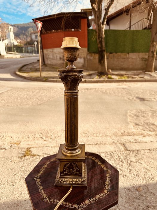 Винтидж лампа с месинг и дърво – френски стил, 60–70-те години