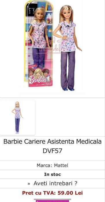 Vând păpușă Barbie asistentă + accesorii