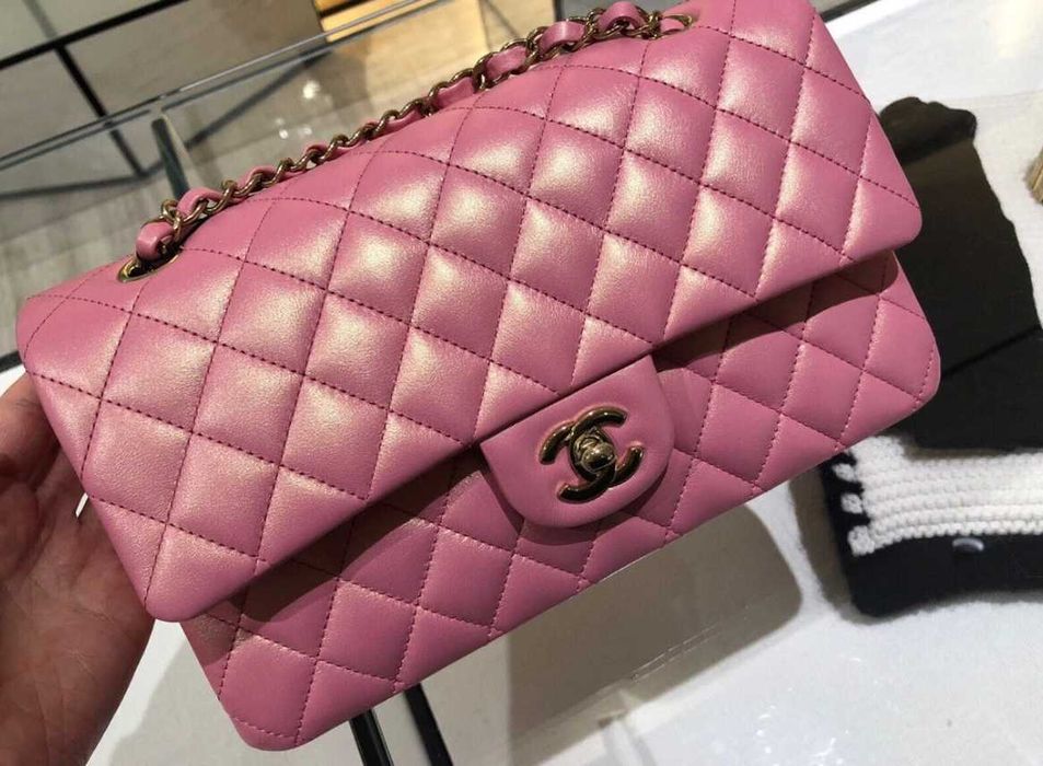 Geantă Chanel din Piele Roz Sidefat / Lucios