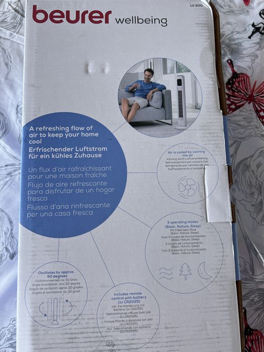 Ventilator turn BEURER LV200, 3 trepte viteza, 50W, Telecomanda, alb