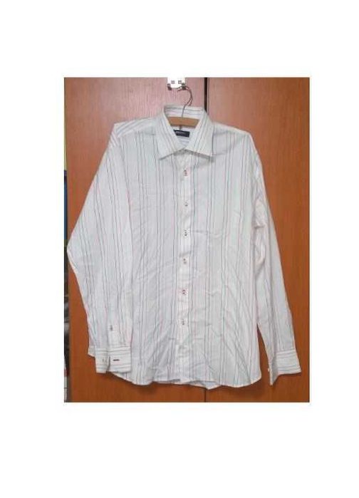 Oferta! Camasa Bigotti Exclusive UK, alba cu dungi fine rosii-albastre