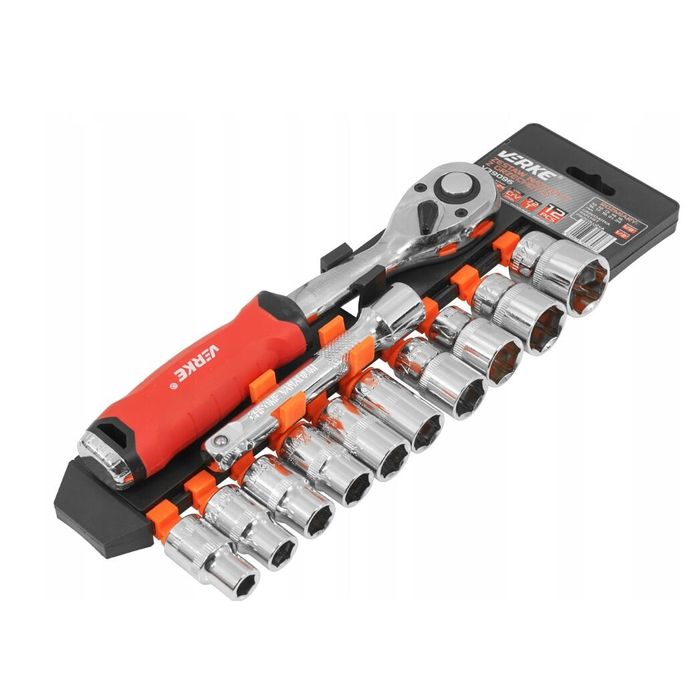 Set chei tubulare 1/2", CR-V cu clichet 72T și extensie, 12 piese,