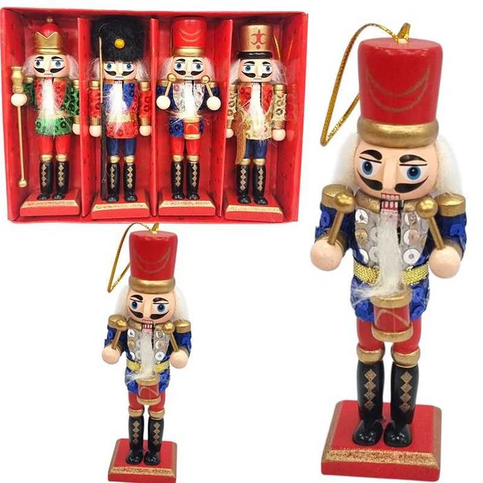 Коледен комплект от  4 дървени фигурки,Лешникотрошач,13см