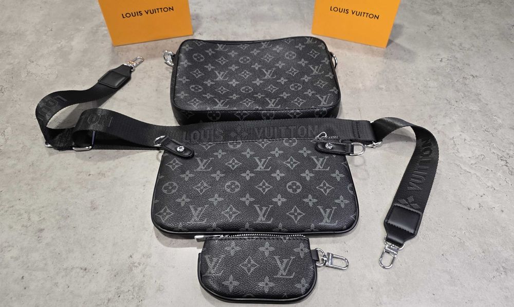 Borseta Premium Louis Vuitton Trio Messenger Gri - Negru