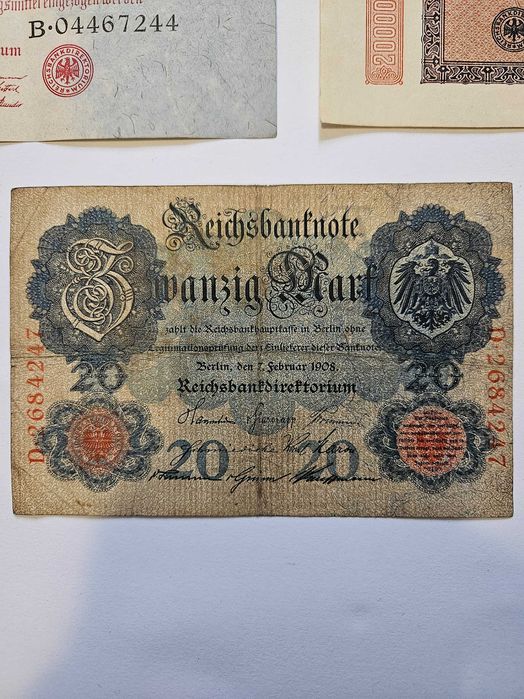 Лот от 5 автентични германски банкноти (Райхсмарки) – Епоха на Хиперинфлацията (1908-1923)