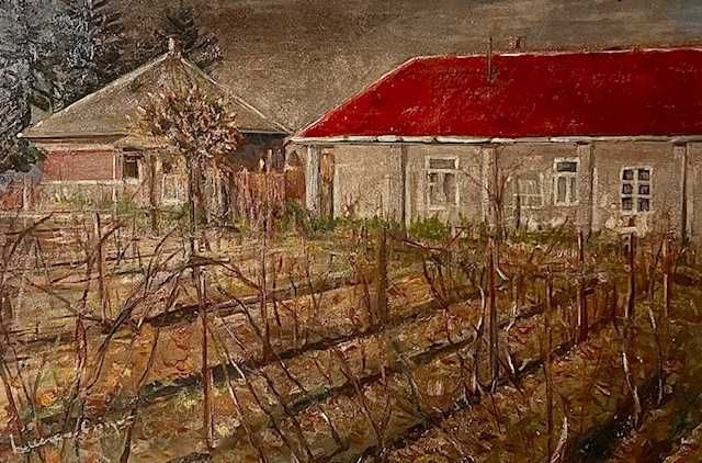 "Vița de vie” INTERESANT-Tablou f VECHI, ulei/pza/lemn semnat 75x55 cm