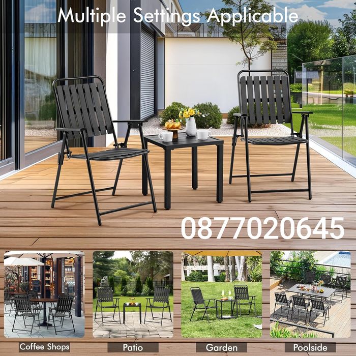 Сгъваем градински стол – метал и пластмаса – черен 55×55×90