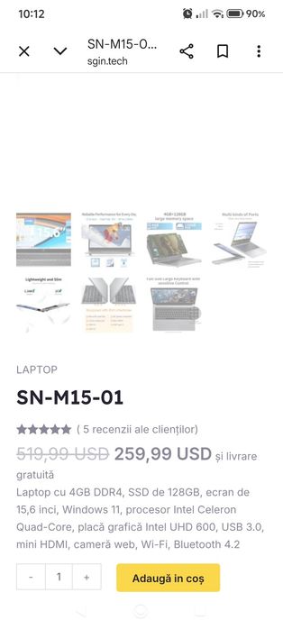 Vând laptop NOU/ procesor intel 15"6 inchi/școală /office/gaming