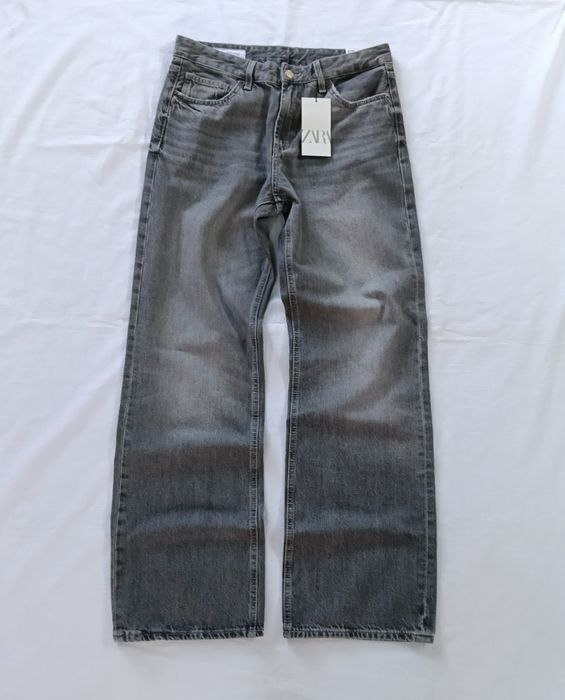 Blugi Zara noi cu etichetă - damă - Wide leg - 100% bumbac - Gri - mărimea XL