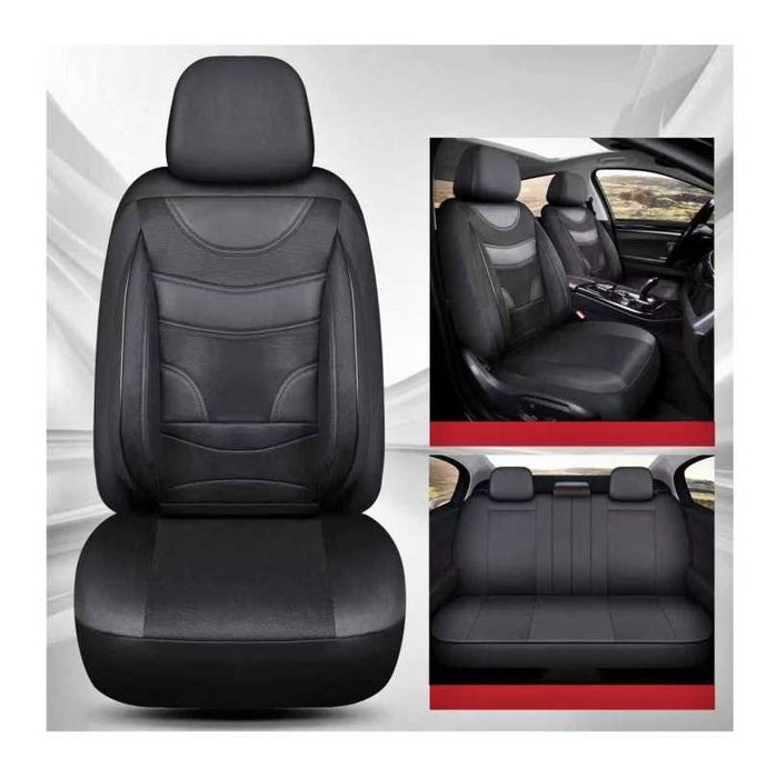 Huse Auto Universale 11 Piese Negru cu Negru pt Scaune Fata si Spate