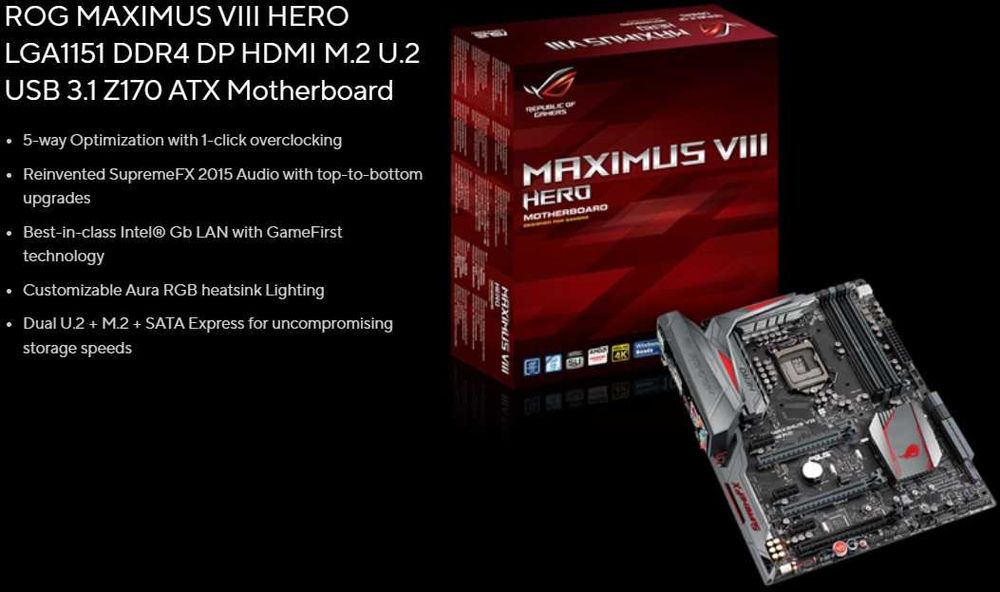 Дъно Дънна платка ASUS Z170 Maximus VIII Hero 1151 DDR4 OVERCLOCK