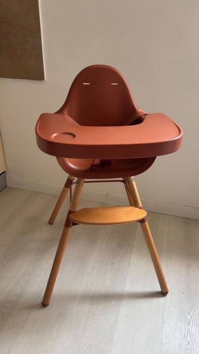 Scaun masă reglabil   ChildHome Evolu 2 culoarea natural/ruginiu + accesorii ( tăviță cu silicon , perna ursuleț și coș depozitare )