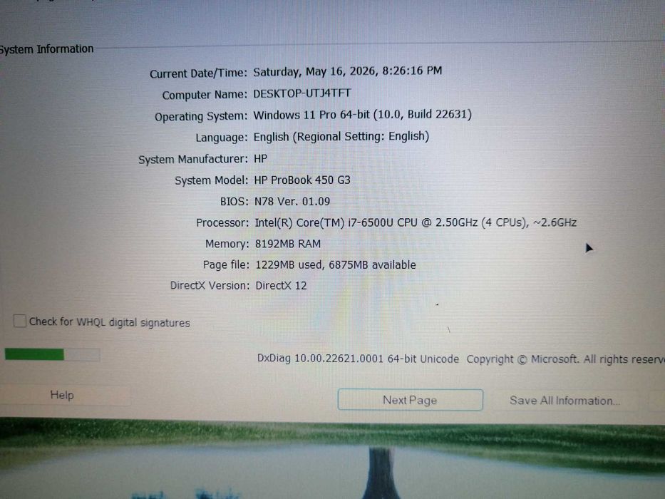 Hp Probook 450 G3 , 15,6 Fhd , i7 6500U , 8 gb ram,  256 Gb ssd