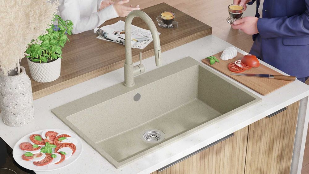 БЕж кухненска мивка от гранит Рига 80 XXL 780 x 500 мм