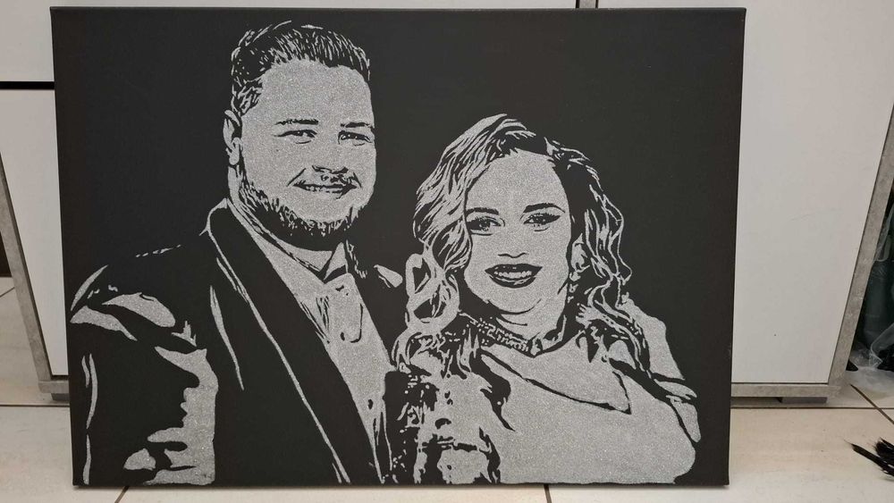 Tablou cu sclipici auriu sau argintiu pictat manual