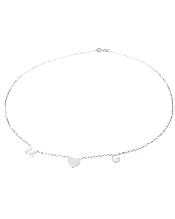 Сребърно колие с инициали на близките ви хора и сърце, колие с име