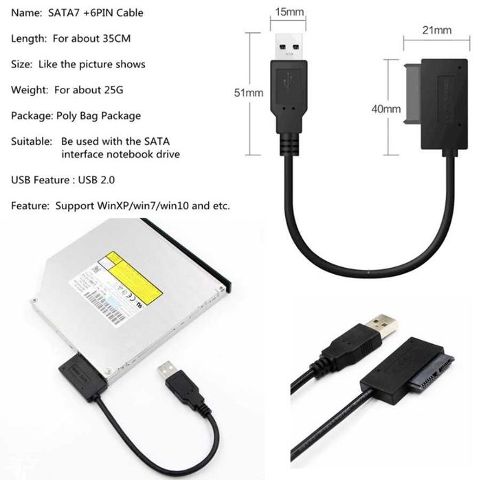 Adaptor usb la dvd laptop sata , il transforma in dvd extern