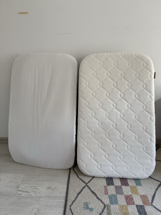 Pătuț (co-sleep) Kinderkraft Neste Up Gri + Saltea Manufaktura Reversibilă – Stare Foarte Bună