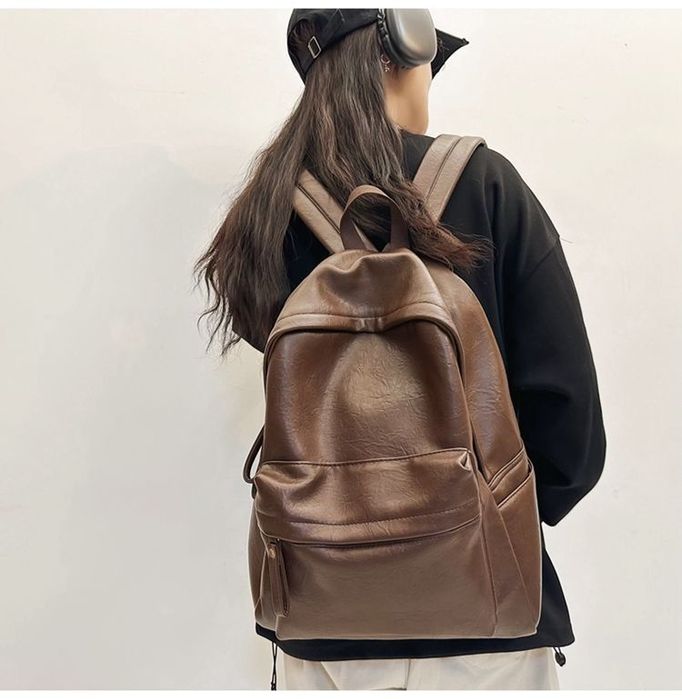 Кожанный рюкзак мужской женский ПУ портфель унисекс вместительный