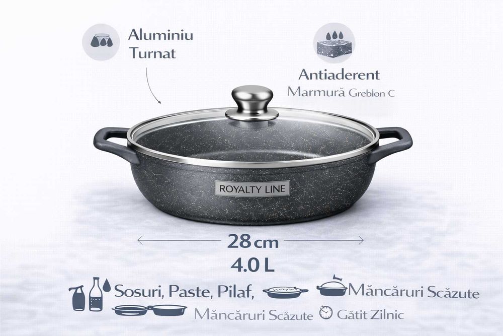 Oala joasa din aluminiu turnat cu capac 28 cm Royalty Line
