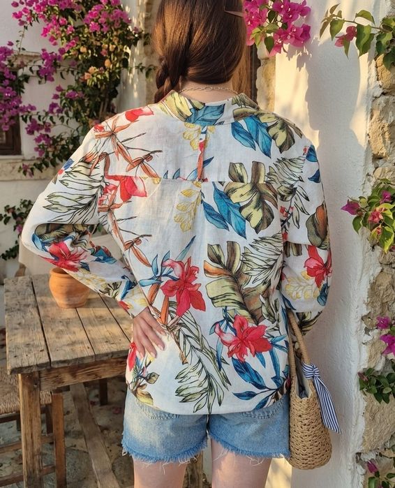 Ленена риза с тропически принт CECIL | 100% Лен | Размер S