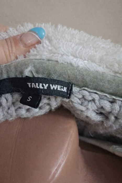 Cardigan lung TALLY WEIJL gri, tricotat, cu glugă, mărimea S