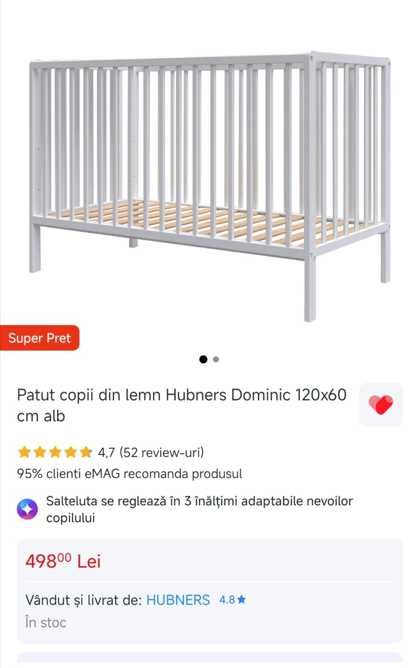Patut copii din lemn Hubners Dominic 120x60 cm alb