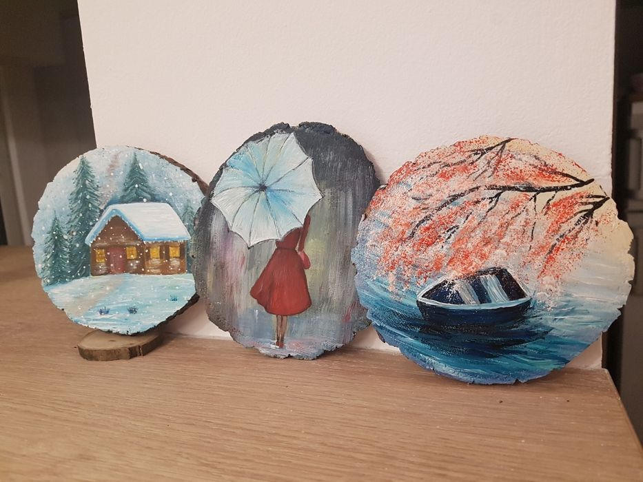 Handmade. Pictura pe lemn. Ornamente. Craciun. Suvenir.