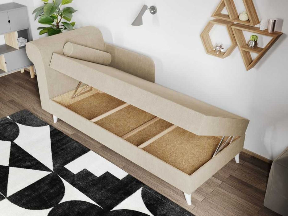 Divan dublu / Pat matrimonial tapitat Crem Round Rabatabil